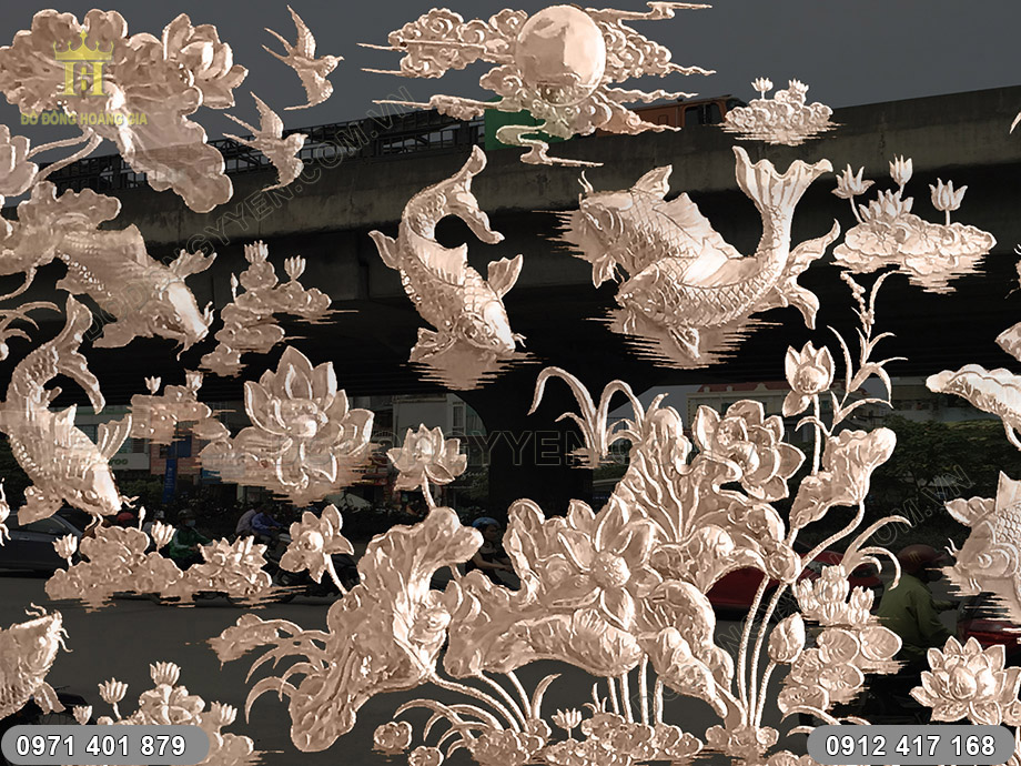 tranh cửu ngư quần hội đồng đỏ